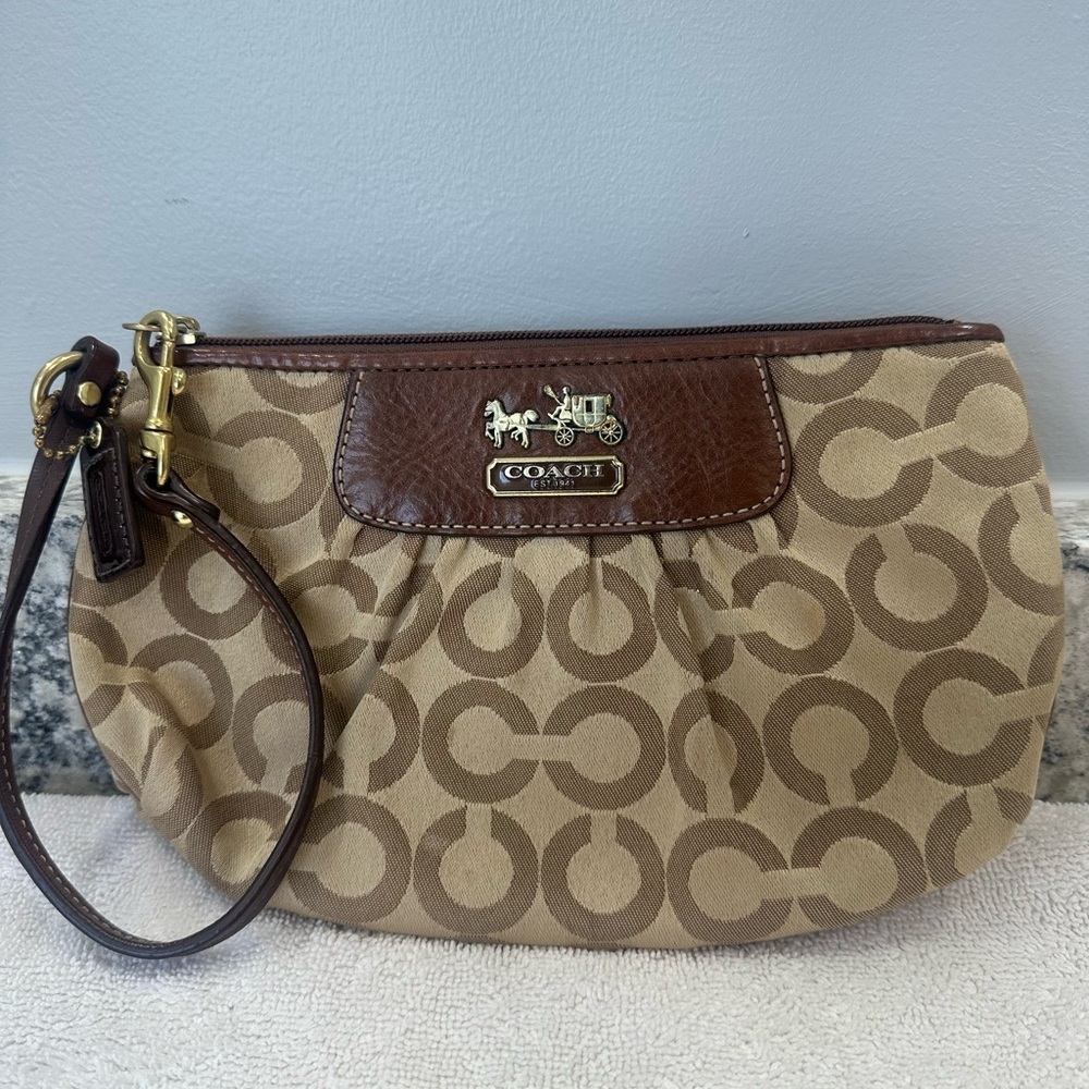 Coach Gold /Tan and Brown Signature Wristlet